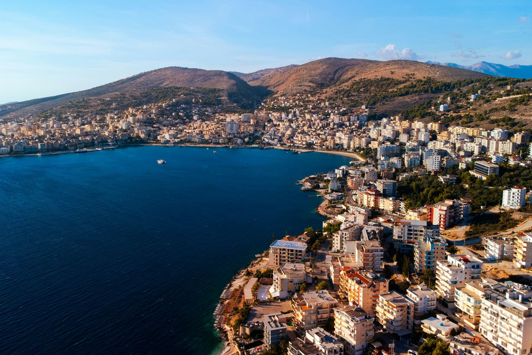 The bay and town of Sarandë from the air